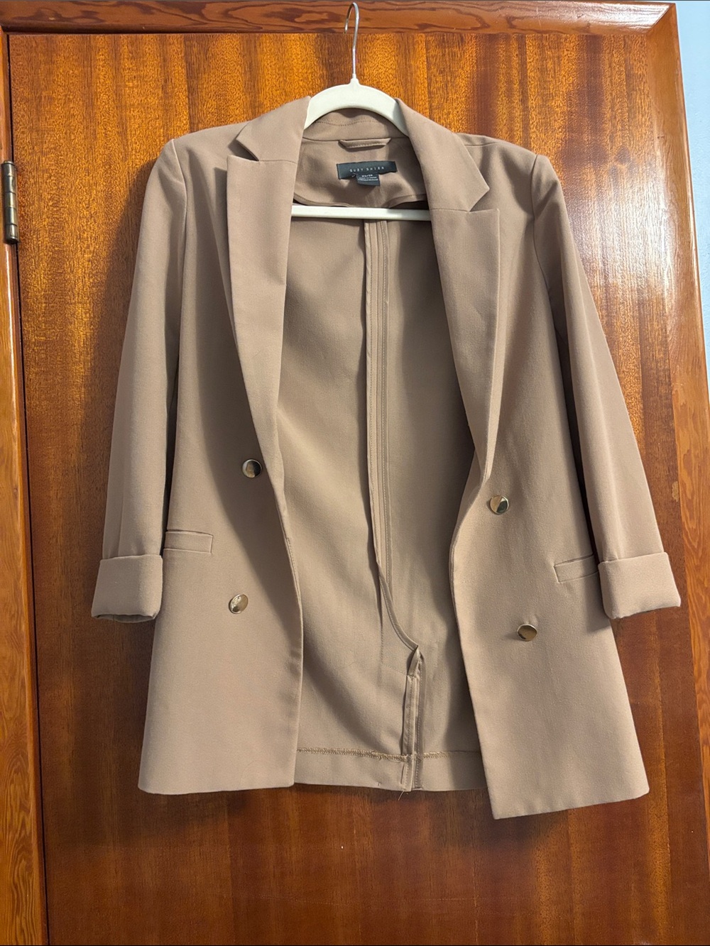 Suzy Shier Tan Double-Breasted Blazer with Gold Buttons Size XS